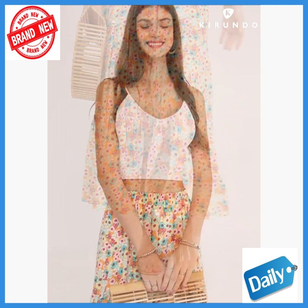 High Waist Boho Floral Maxi Skirt Lightweight Viscose Elastic Beach Casual - Picture 7 of 7